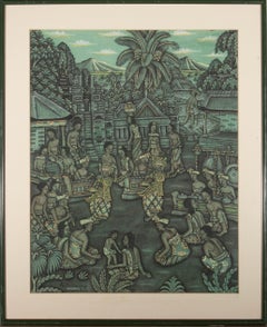 Nyoman Gerembeng - Balinese School 20th Century Gouache, Scene in Batuan, Bali