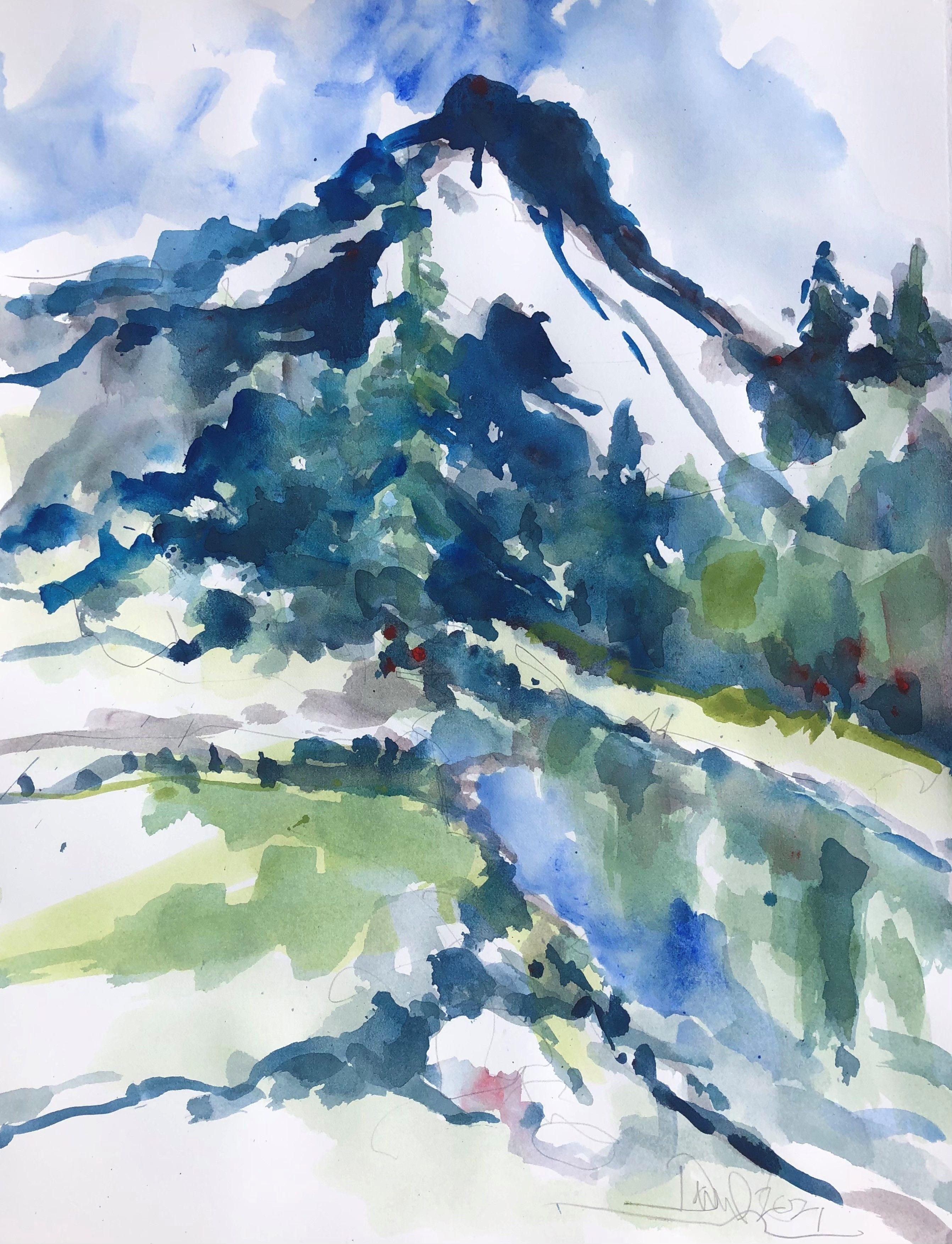 Cerca del monte Shuksan Washington, Pintura, Acuarela sobre papel de acuarela - Art de Daniel Clarke