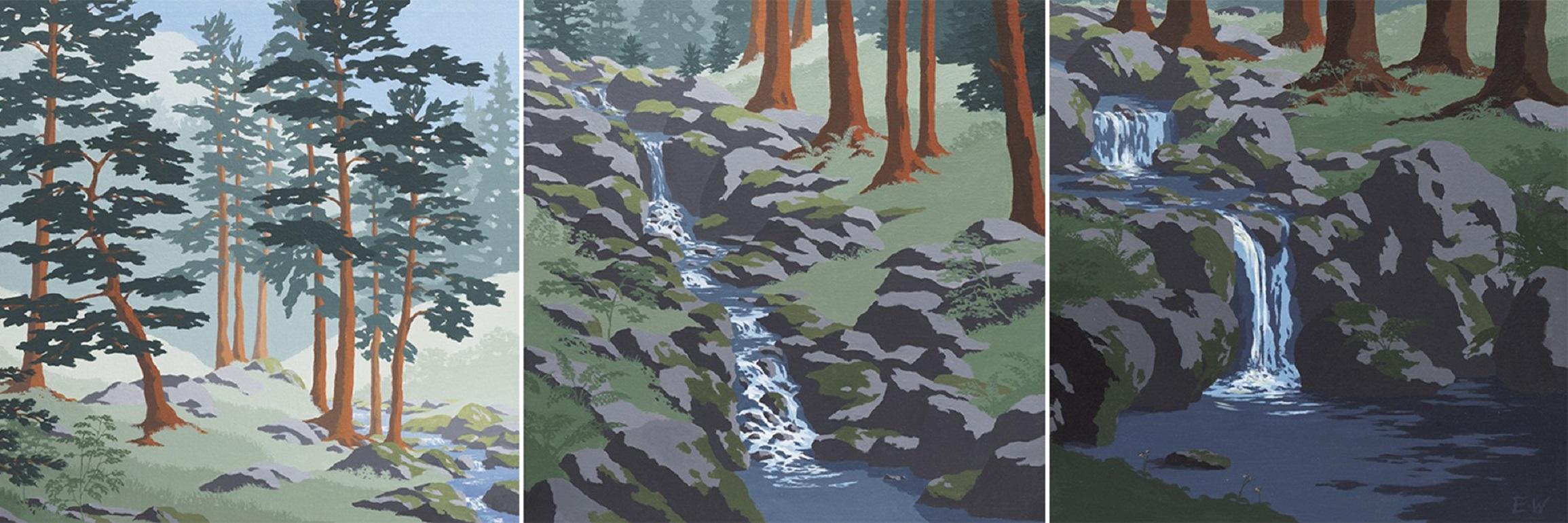 Cascading Brook (Triptych) - Art by Ed Wintner