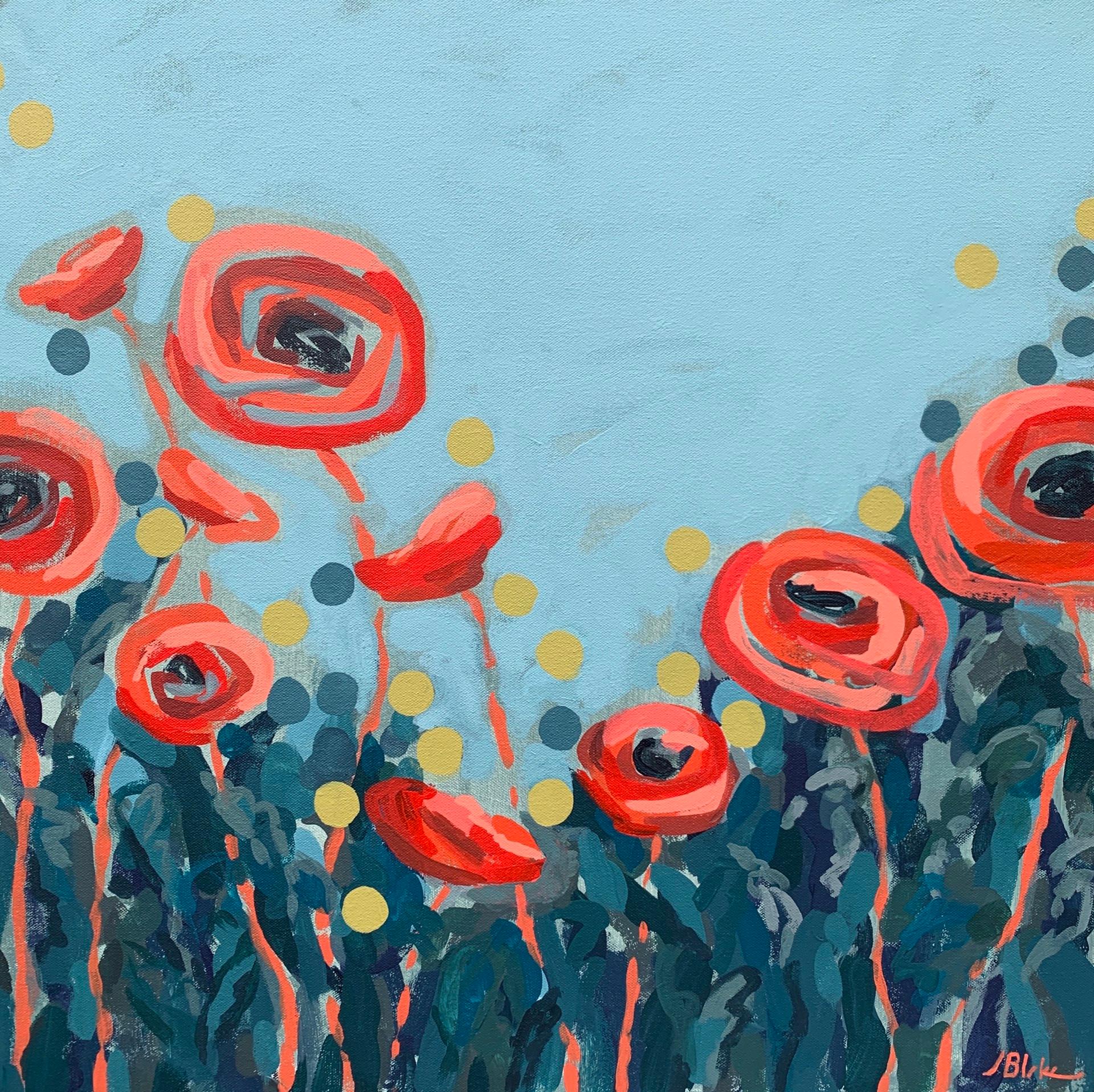 Red Poppies + Dots - Art by Julia Blake