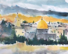 Jerusalem Early Evening, Painting, Watercolor on Watercolor Paper