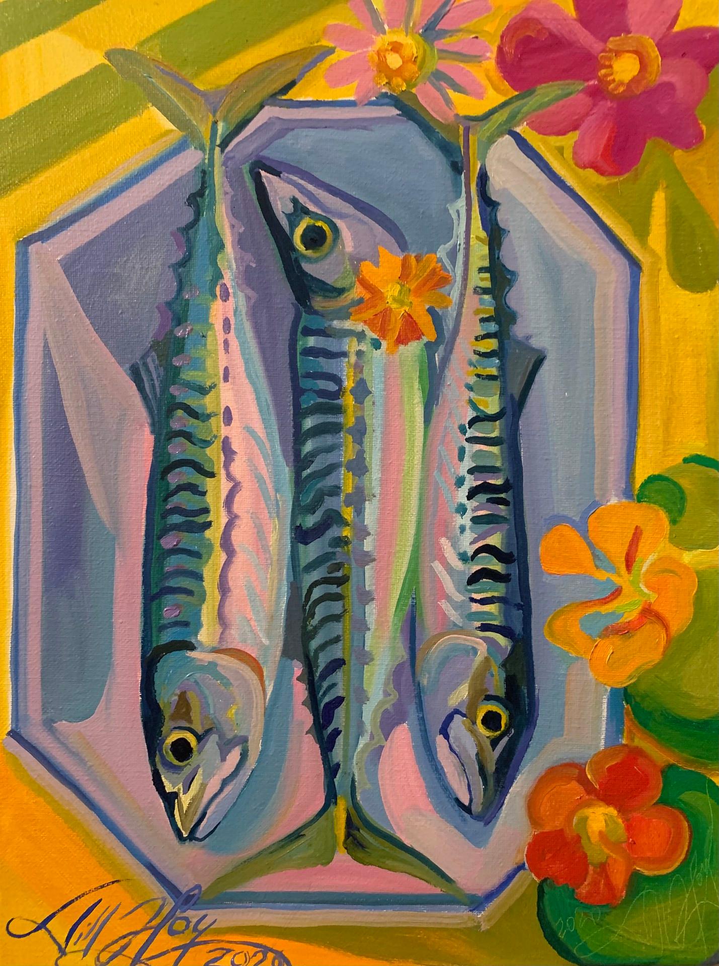 Mackerel et Nasturtium - Art de Jill Hoy