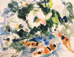 Water Lilies Koi, Painting, Watercolor on Watercolor Paper