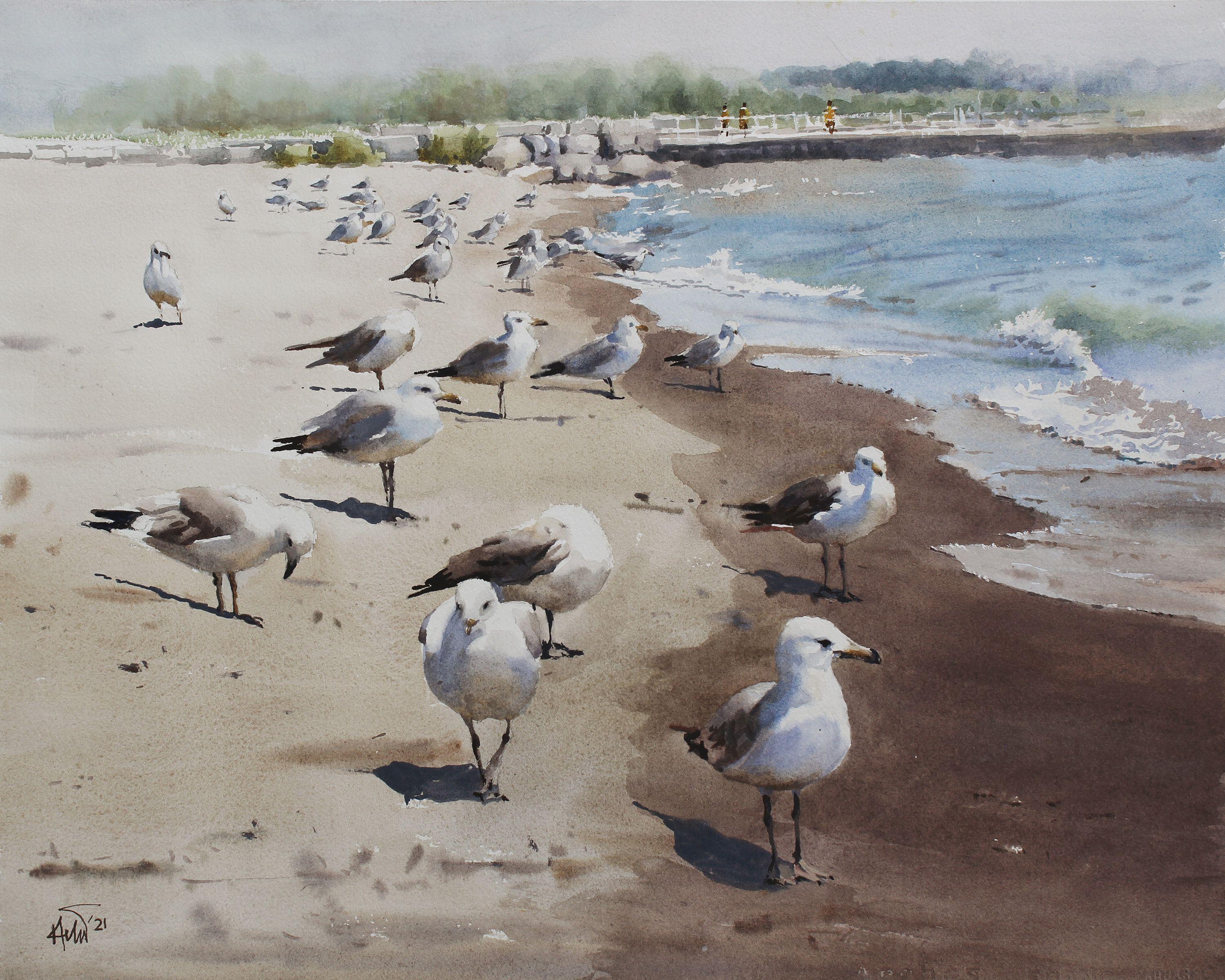 Seagull_01, Painting, Watercolor on Watercolor Paper - Art by Helal Uddin