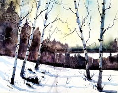 Winter Birches, Painting, Watercolor on Paper