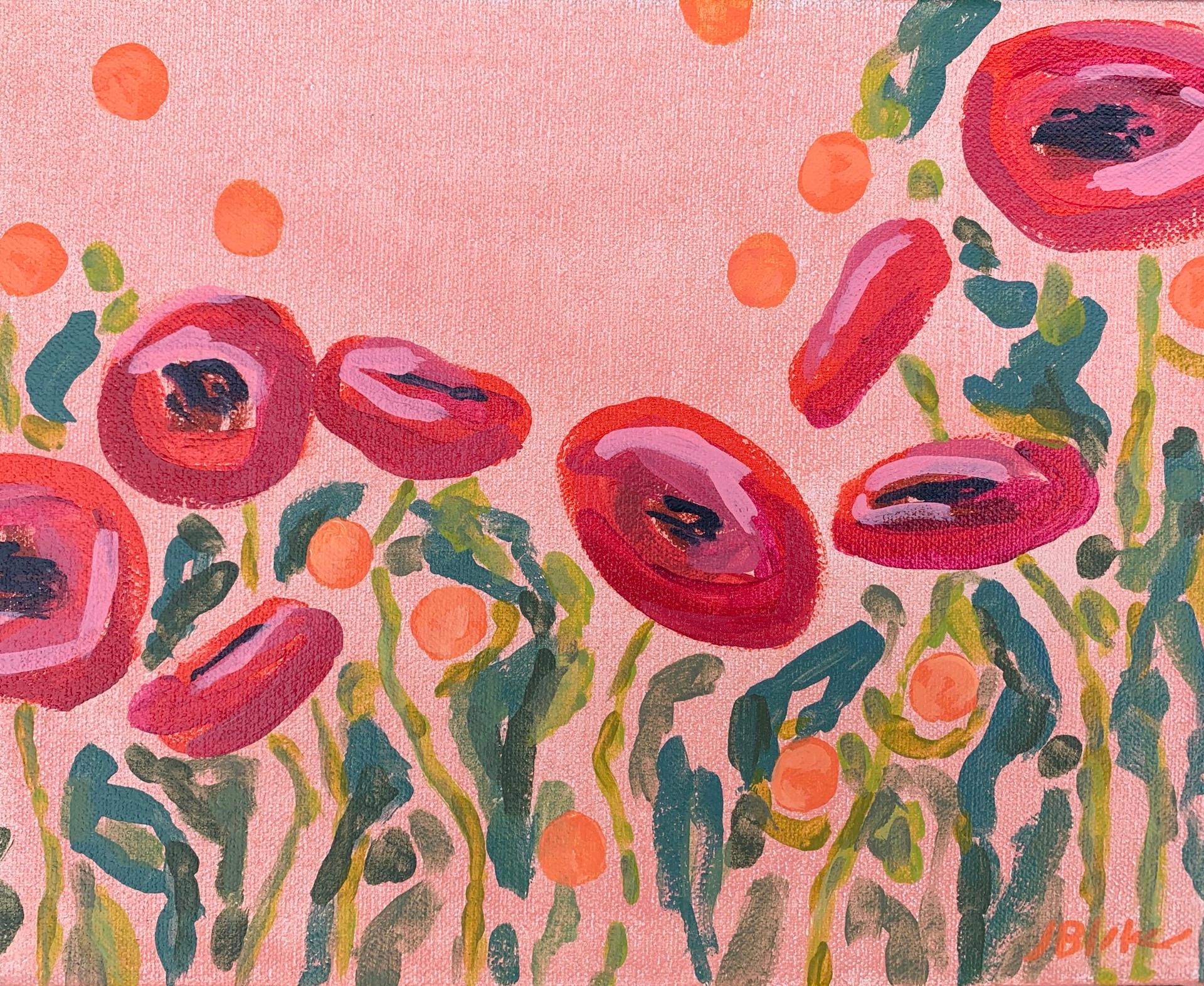 Red on Orange Poppies - Art by Julia Blake