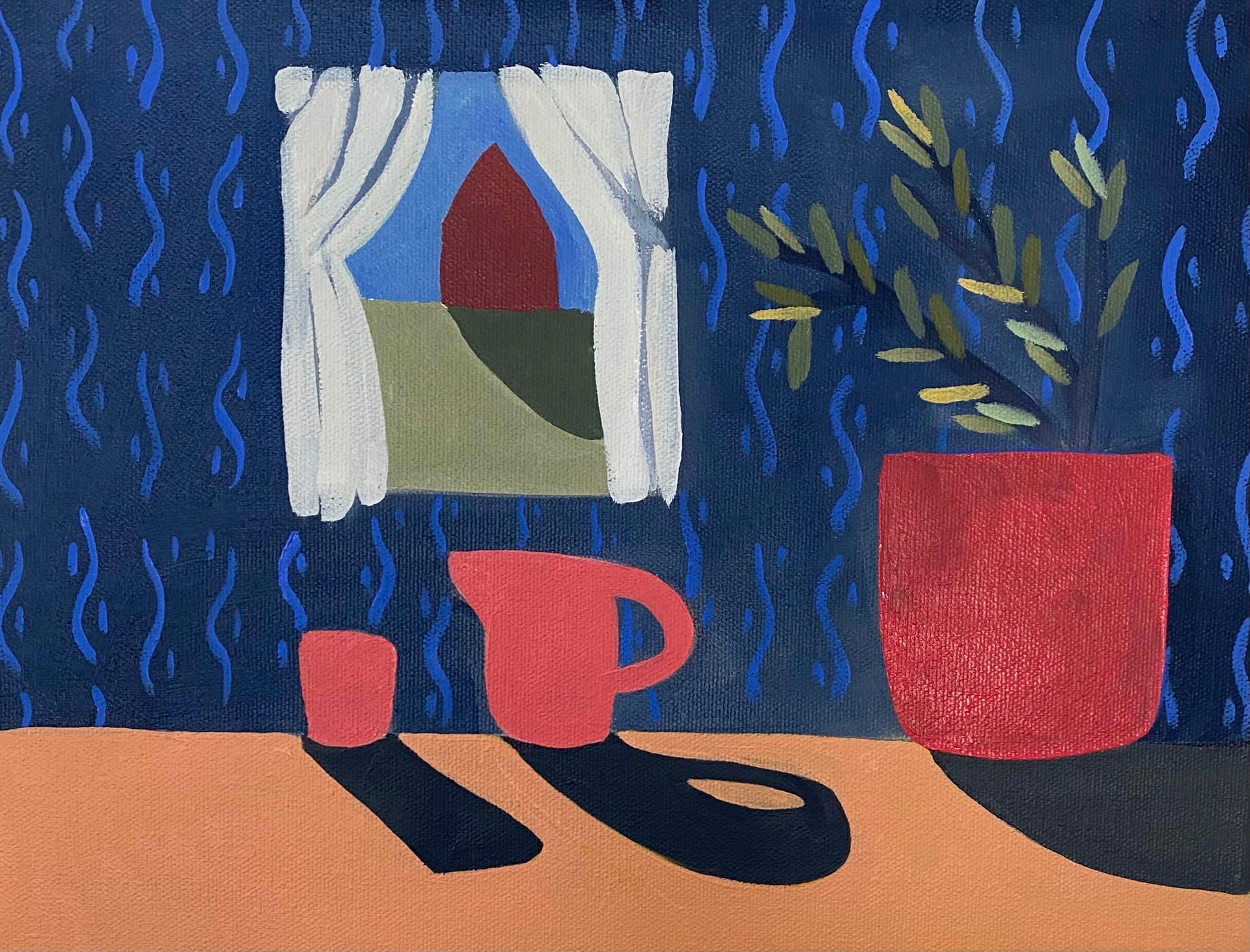 Window with Water Pitcher and Cup with Plant - Art by Sage Tucker-Ketcham