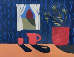 Window with Water Pitcher and Cup with Plant