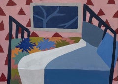 Bed with Quilt and Blue Sheets