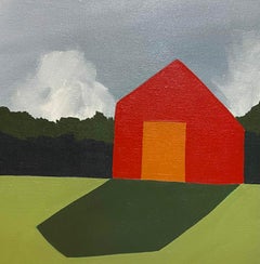 Barn with Hedge Rows and Clouds