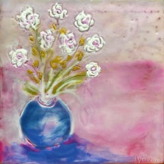 White Roses, Blue Vase