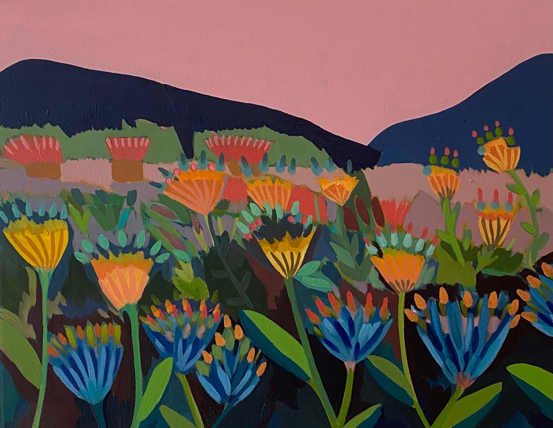 Field of Flowers with Pink Sky - Art by Sage Tucker-Ketcham