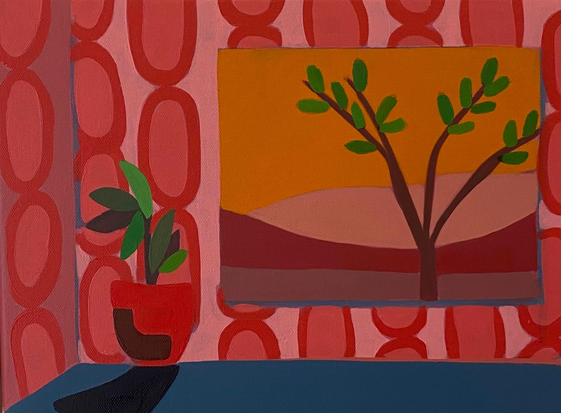 Pink and Red Room with Plant and Tree - Art by Sage Tucker-Ketcham