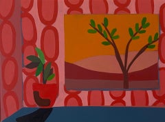 Pink and Red Room with Plant and Tree
