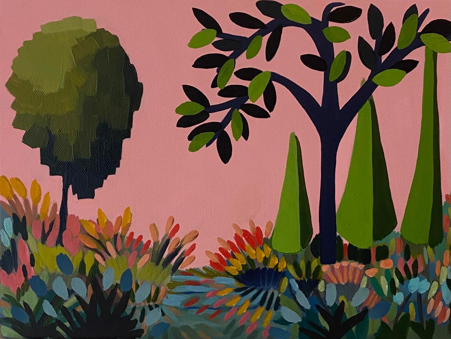 Flowers on Marsh with Trees - Art by Sage Tucker-Ketcham