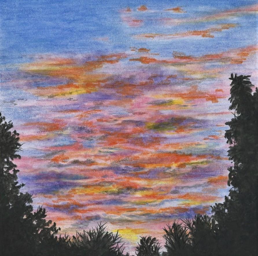 Judith Simonds Landscape Art - Nightfall, Original Landscape Drawing, 2018