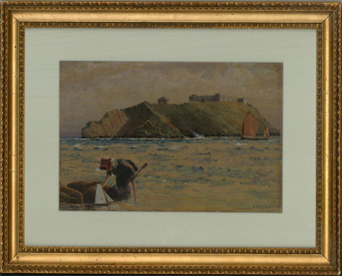 A delightful coastal study depicting a young girl playing in the shallow seawater. Completed with impressionist brushwork. Presented in a gilt effect frame and white mount. Signed and dated. On watercolour paper.
