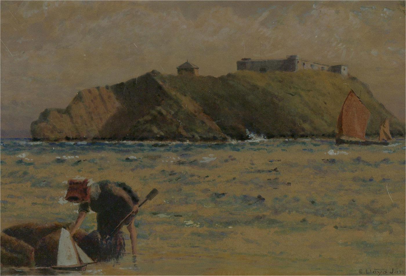 Ernest Lloyd Jones (fl.1901-1923) - 1921 Watercolour, A Day at the Beach 1