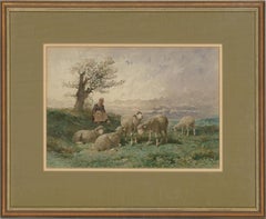 Frank Brissot (Act.1879-1881) - Watercolour, Under a Tree with Sheep