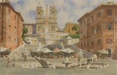 Anna Sofia Palm de Rosa (1859-1924) - Watercolour, Spanish Steps, Rome
