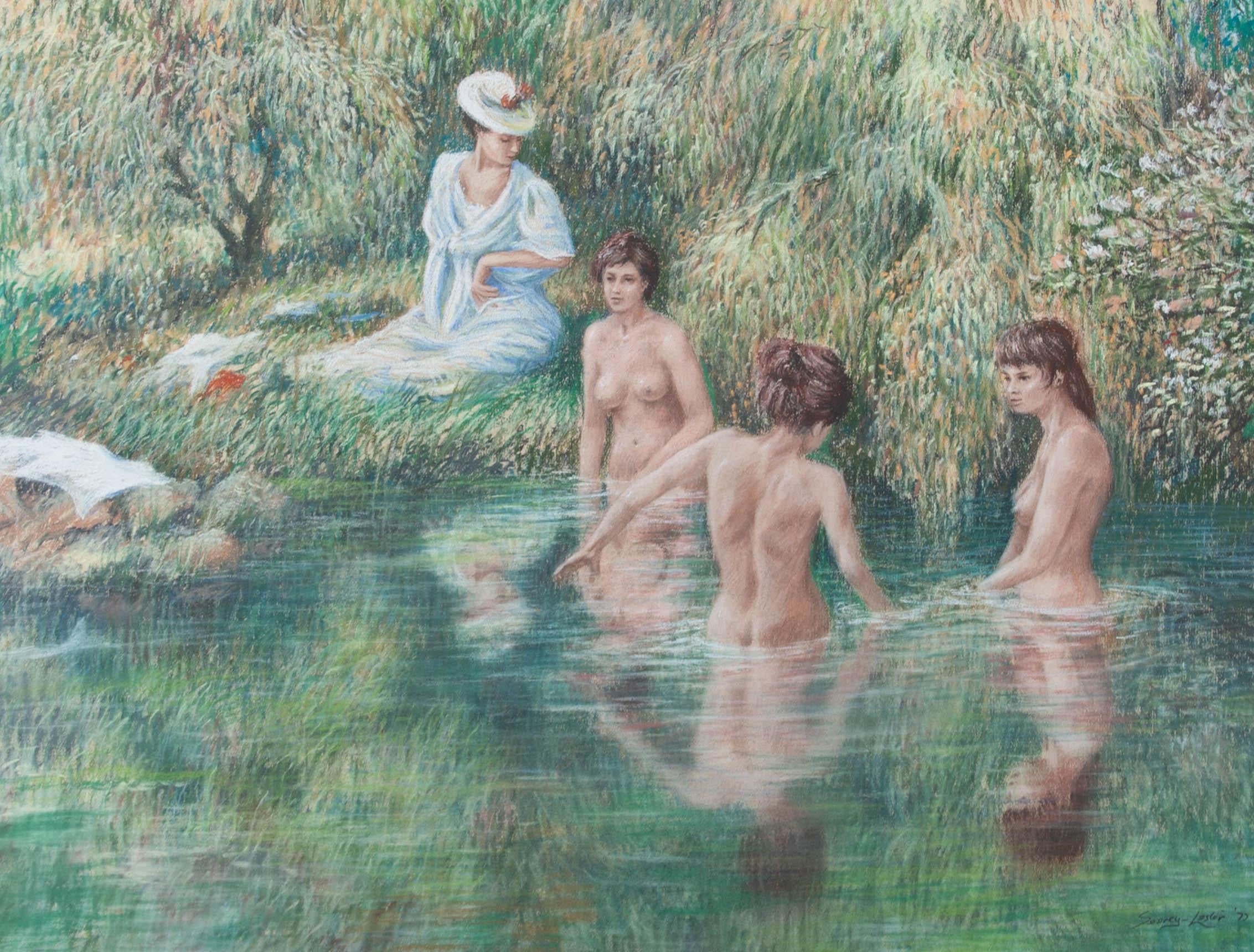 1977 Pastel - The Bathers - Art by Unknown
