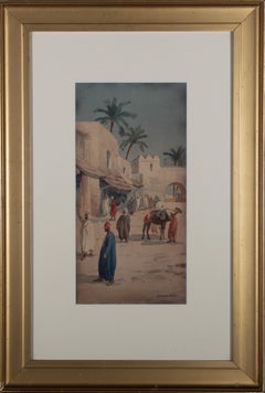 Giovanni Barbaro (1864-1915) - Watercolour, Street Scene with Figures and Camel