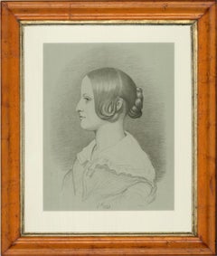 Antique J.W. - 1841 Graphite Drawing, Victorian Woman