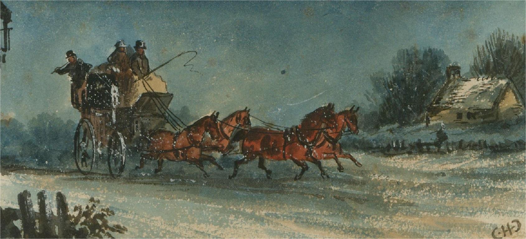Charles Cooper Henderson (1803-1877) - Watercolour, Mail Coach in Snow 1