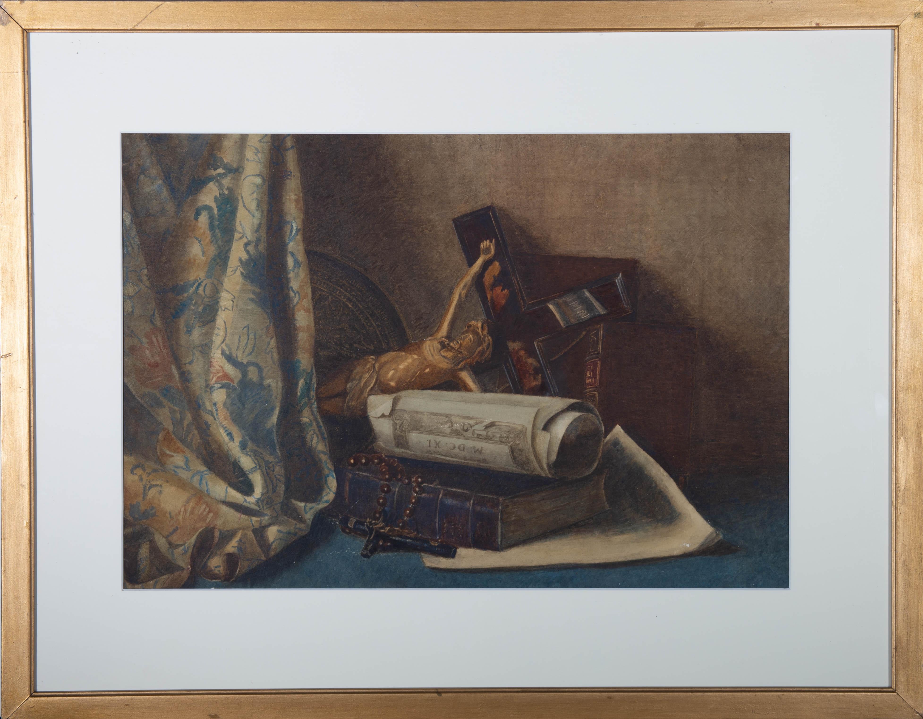 Unknown Still-Life - Early 20th Century Watercolour - Still Life with Religious Artefacts