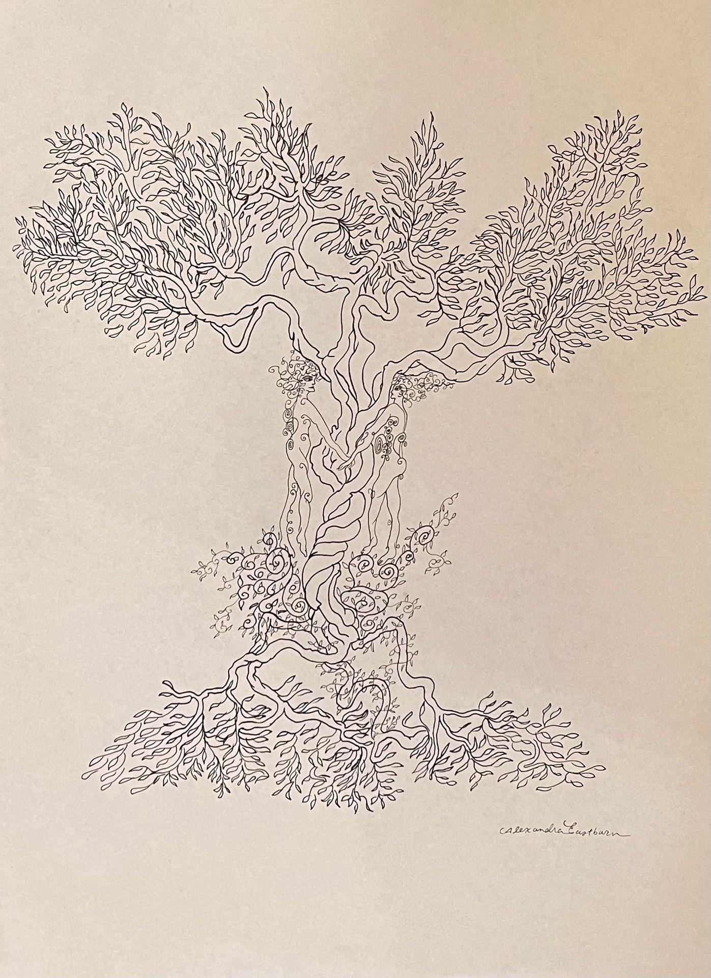 Alexandra Eastburn Figurative Art - Eternal Return, figurative drawing, ink, nature, trees