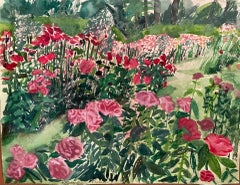 Portland Rose Garden Study,  botanical, watercolor painting, roses, pink & red