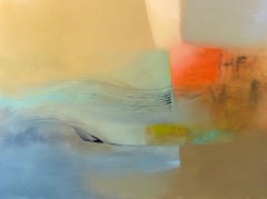 High Tide, peinture à l'huile abstraite contemporaine, bleu orange et beige