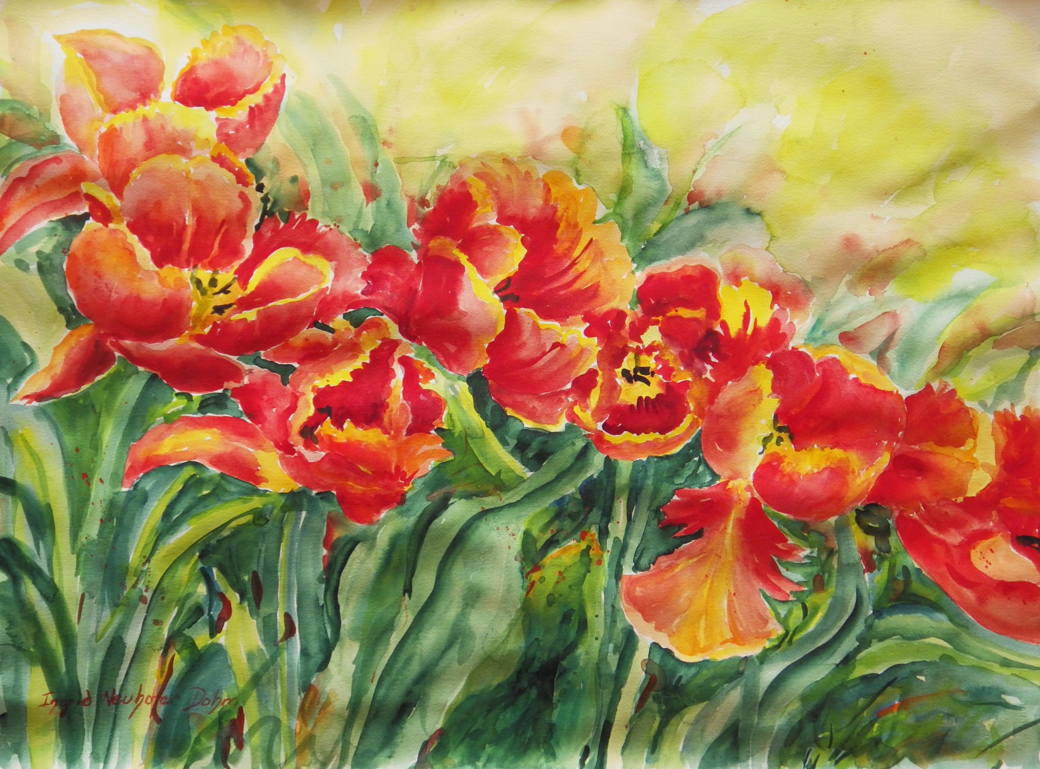 Still-Life de Ingrid Dohm - Tulipanes, Pintura original de bodegón, 2018