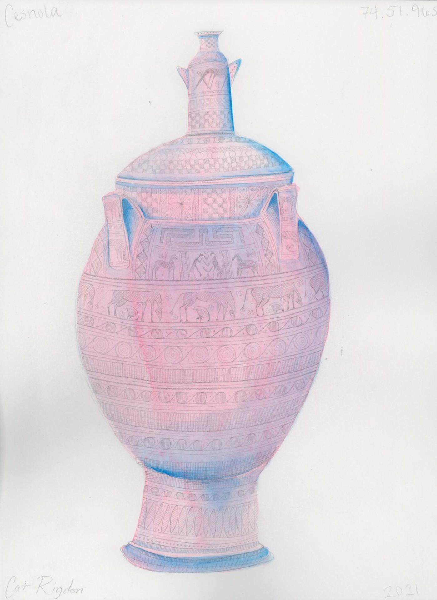 Cat Rigdon Still-Life - Cesnola Lidded Krater 74.51.965, gouache painting, pottery vase/artifact