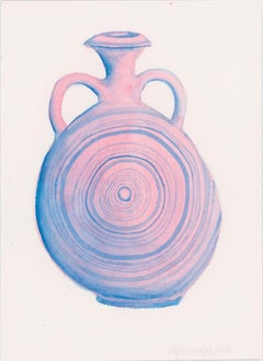 cat pottery painting Enkomi Flask 1897, 0401.948, gouache painting, pottery vase/artifact, pink
blue