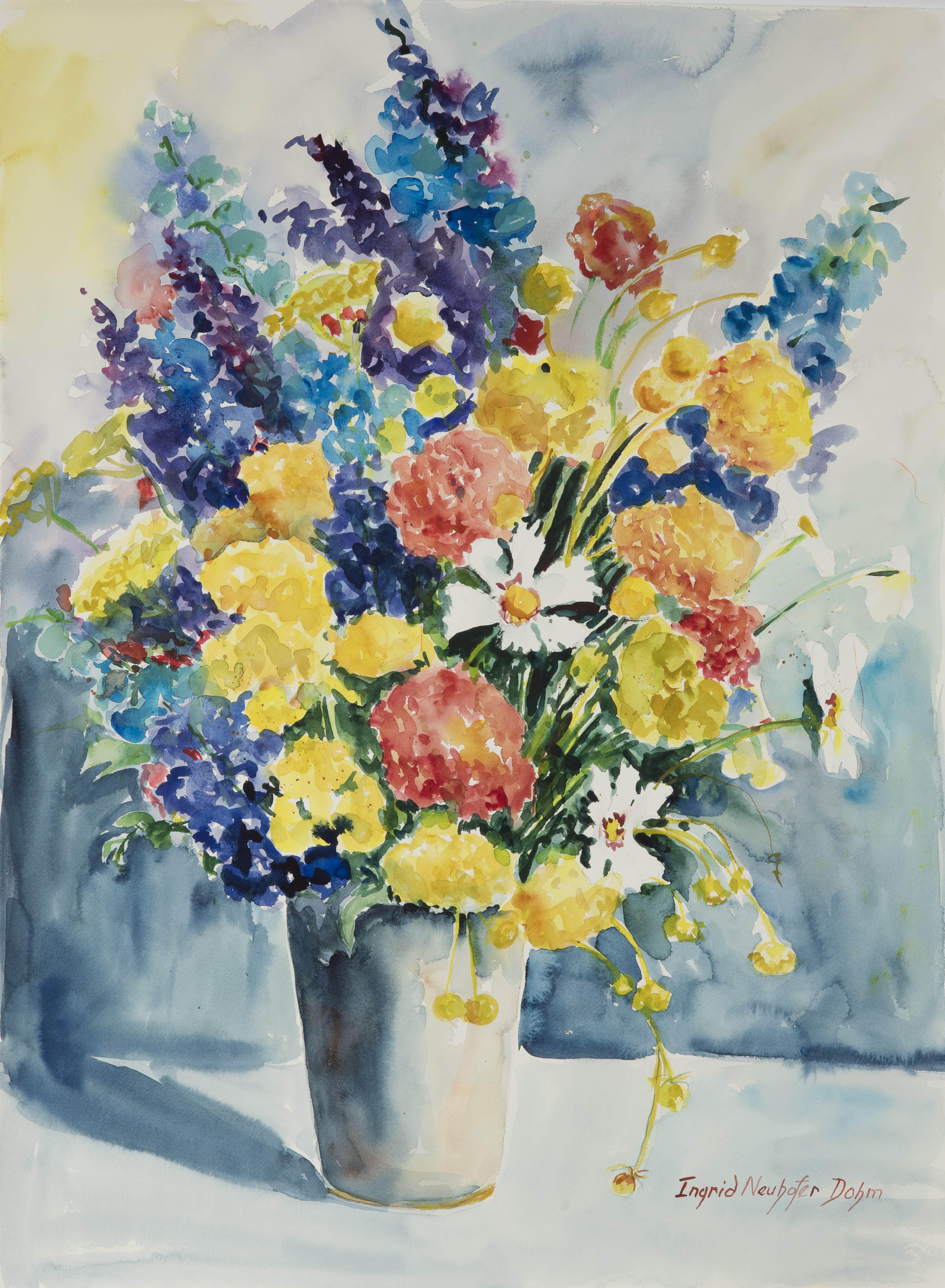 Ingrid Dohm Still-Life - Floral Arrabgement, Original Watercolor Painting, 2017