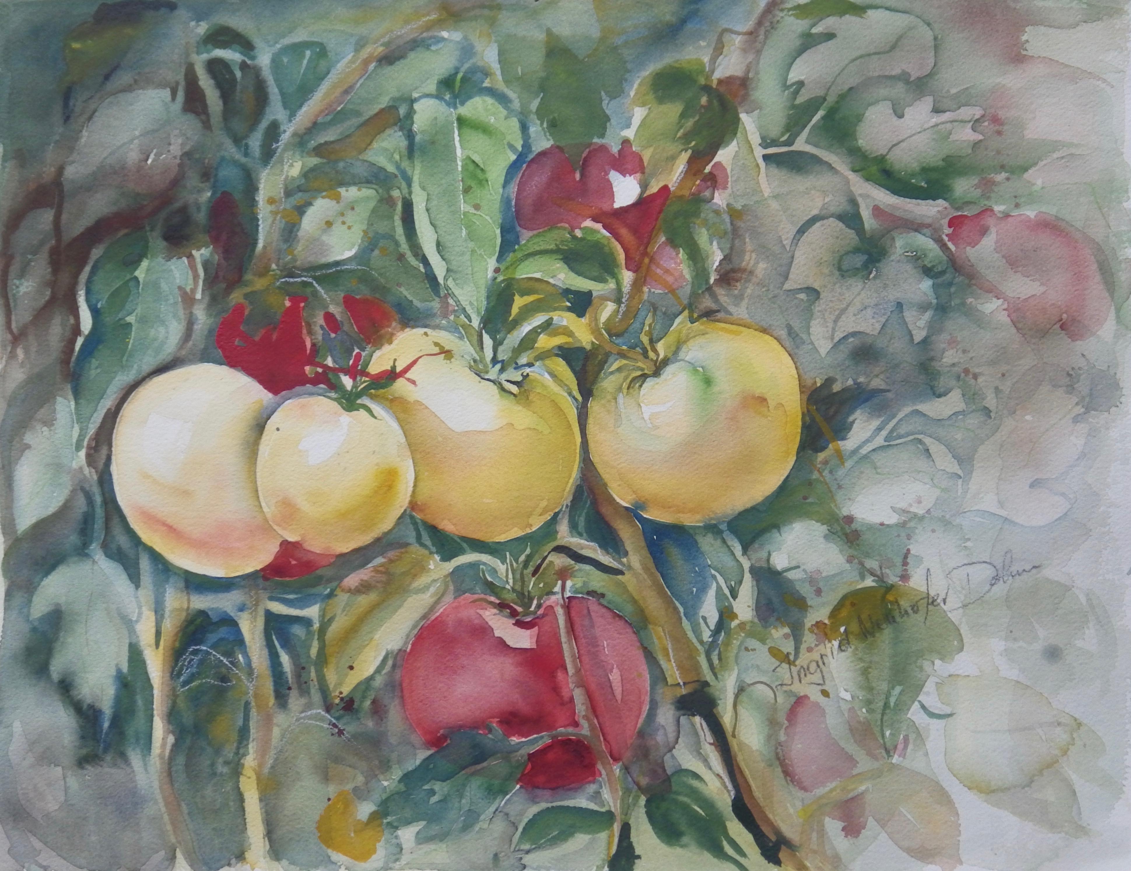 Ingrid Dohm Still-Life - Tomatoes, Original Watercolor Painting, 2017