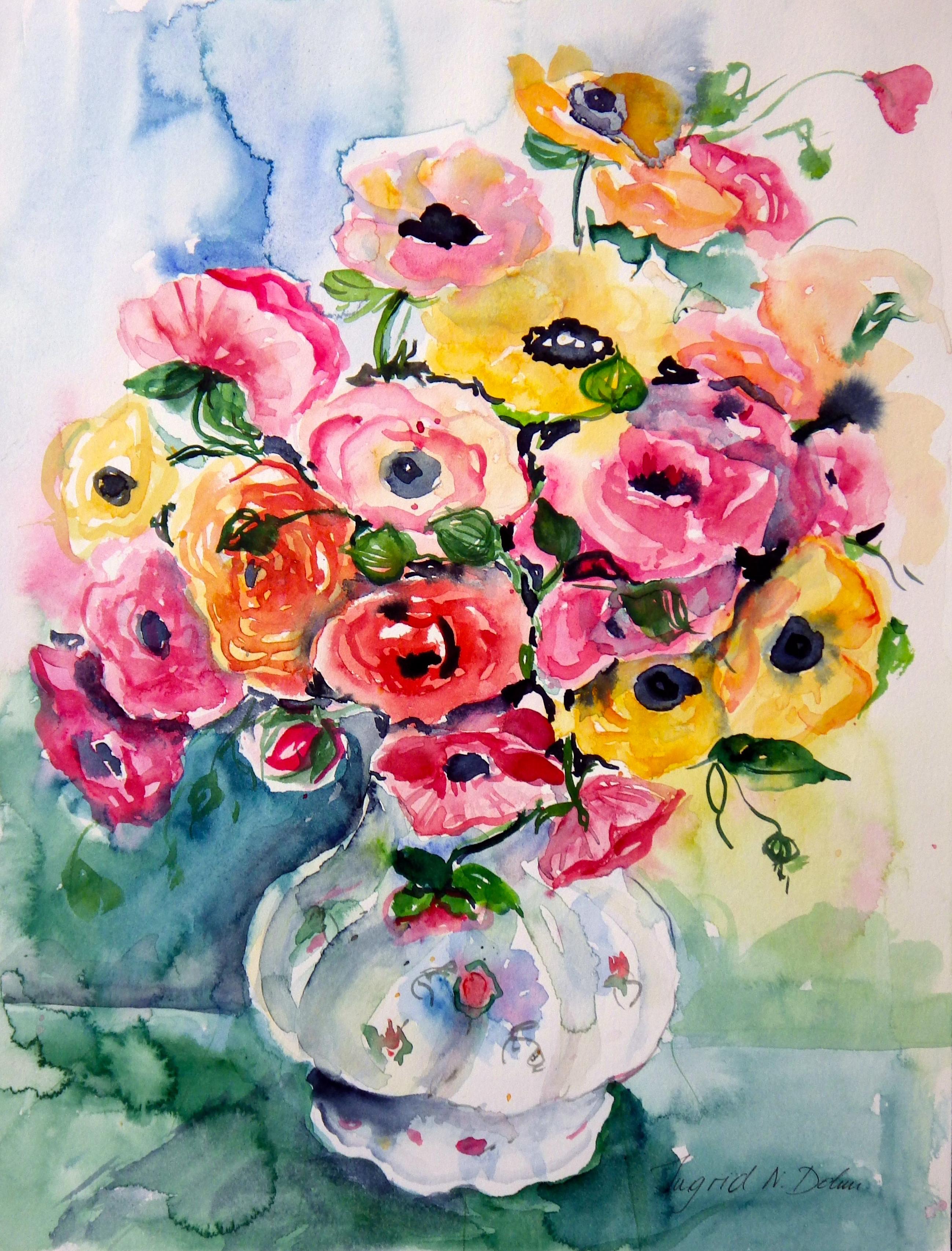 Ingrid Dohm Still-Life - Roses, Original Watercolor Painting, 2017