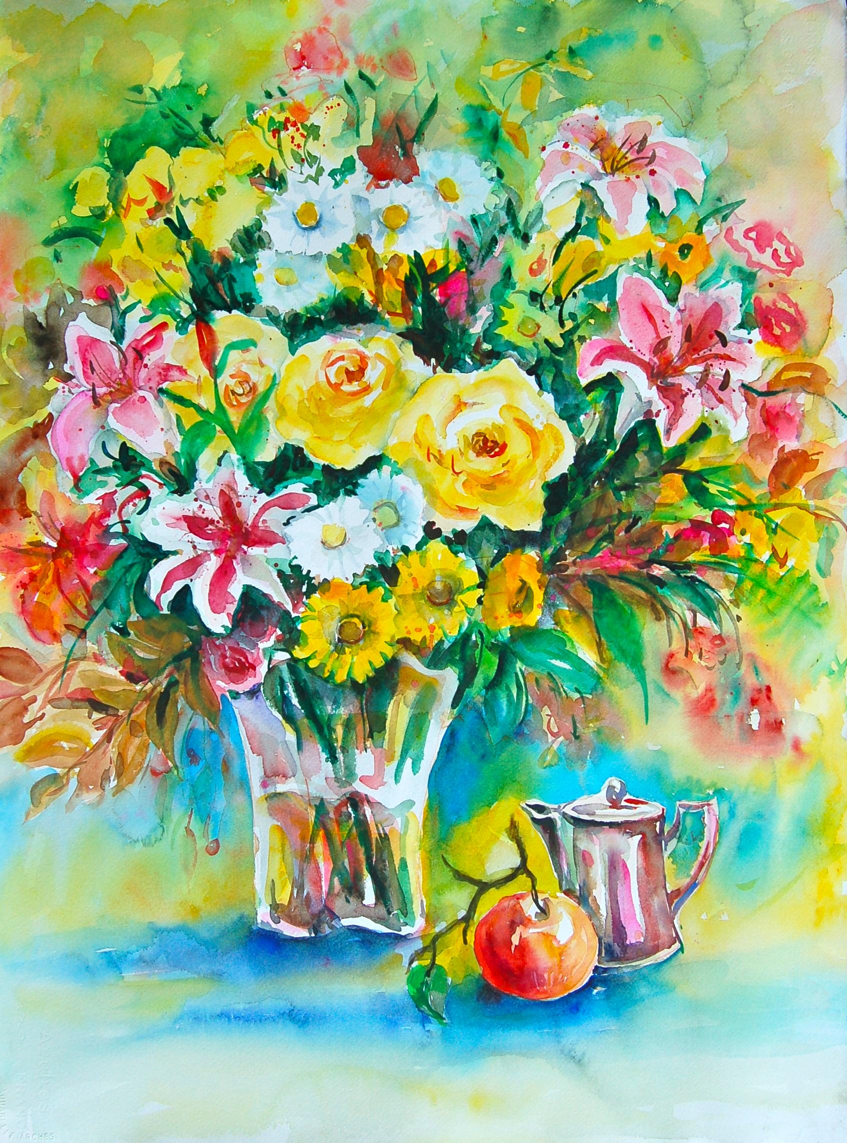 Ingrid Dohm Still-Life - Tiger Lilies, Original Watercolor Painting, 2014