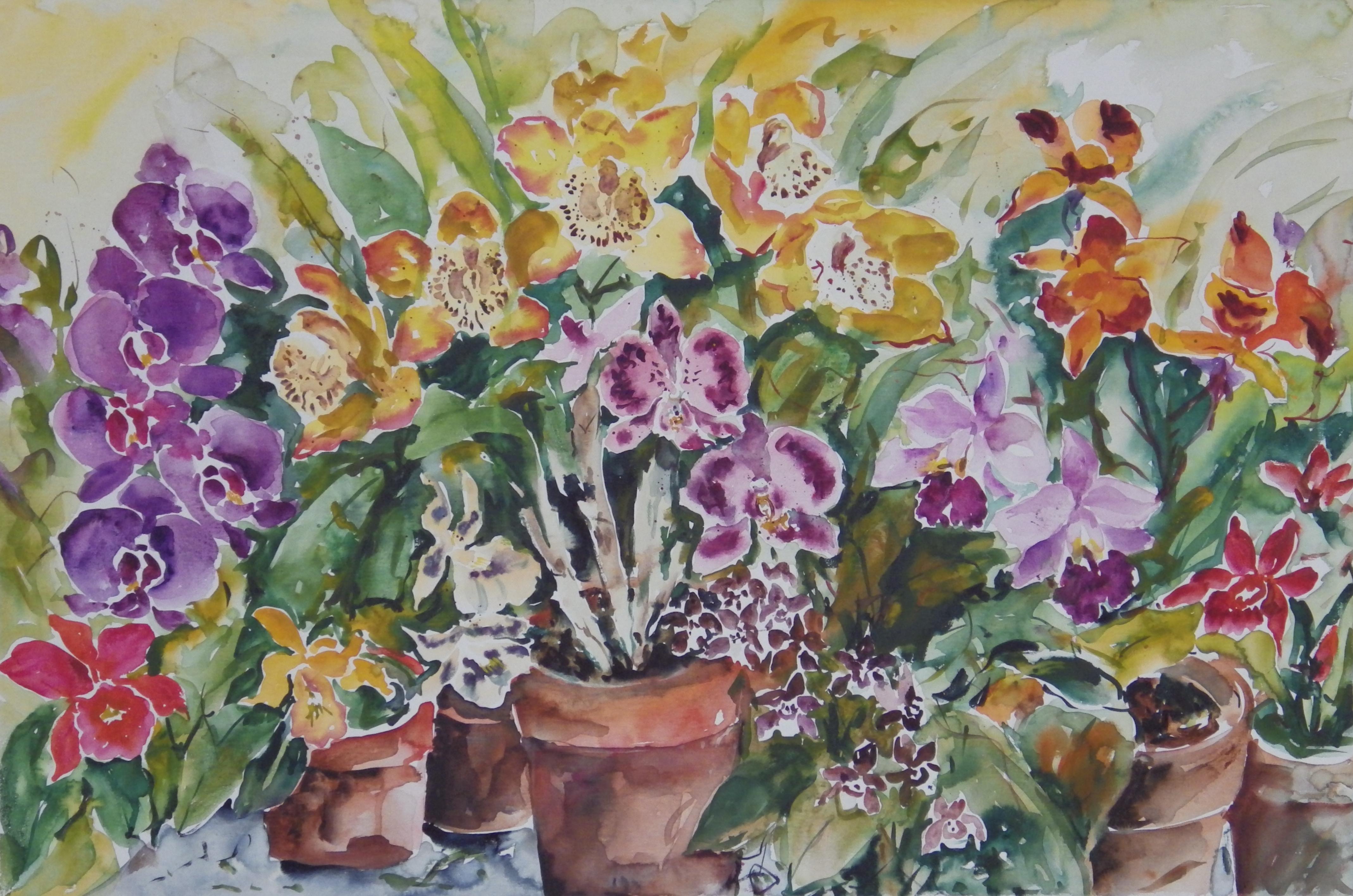 Ingrid Dohm Still-Life - Orchids III, Original Watercolor Painting, 2014