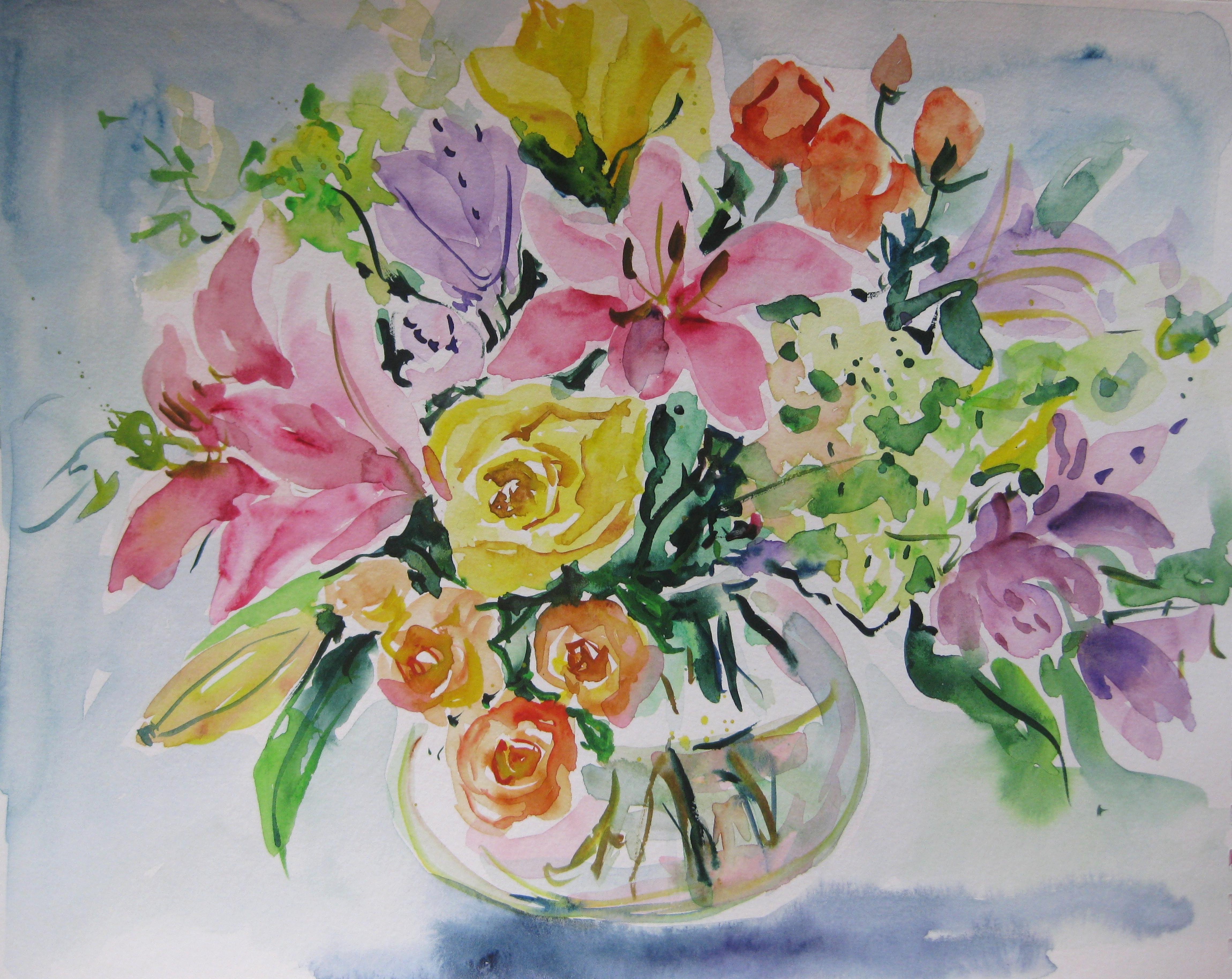 Ingrid Dohm Still-Life - Yellow Rose, Original Watercolor Painting, 2014