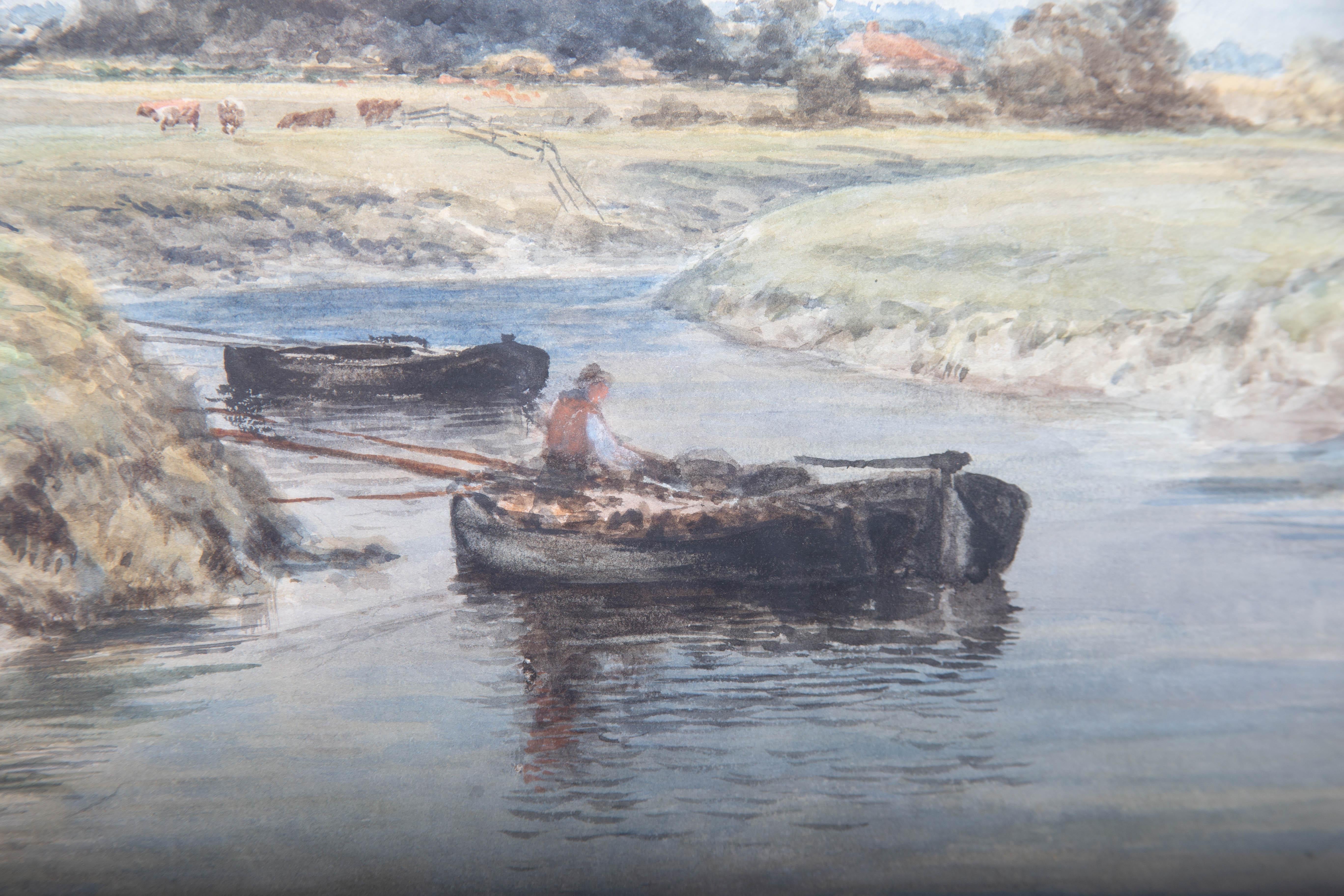 William Paton Burton (1828-1883) - Watercolour, On the River at Beeding, Sussex 3