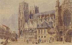 Attrib. J.S. Davis (1804-1845) - Watercolour, St Michael and St Gudula Cathedral