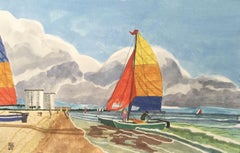 Catamarans on Lido Beach, Sarasota, Florida, Painting, Watercolor on Paper