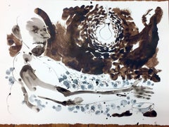 bald man in a bubble bath, Drawing, Pen & Ink on Watercolor Paper
