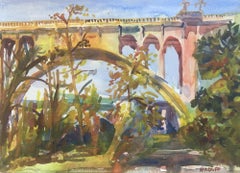 Bridge de Colorado Street, Pasadena, peinture, aquarelle sur papier aquarelle