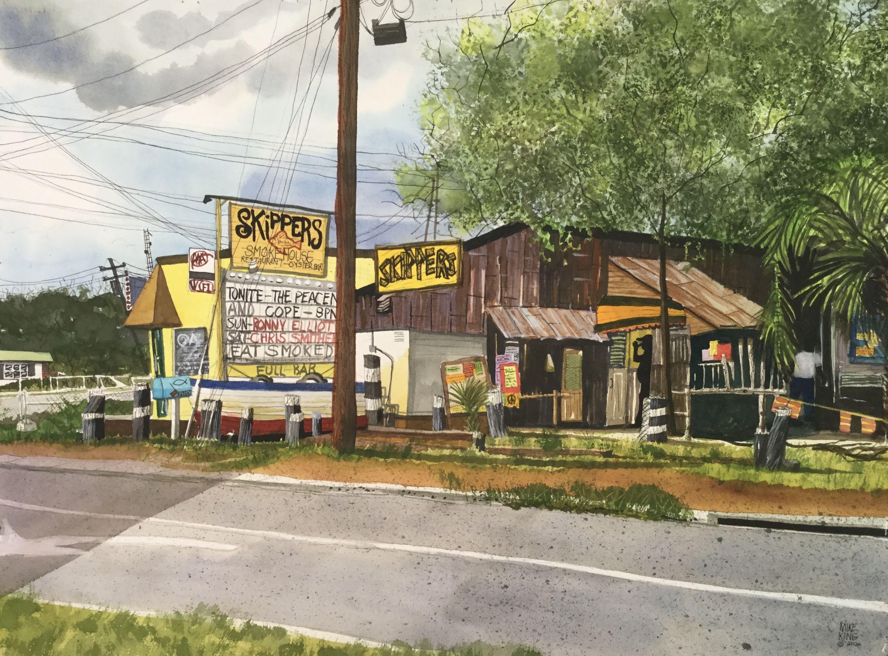 SkipperΓÇÖs Smokehouse, Painting, Watercolor on Watercolor Paper - Art by Mike King