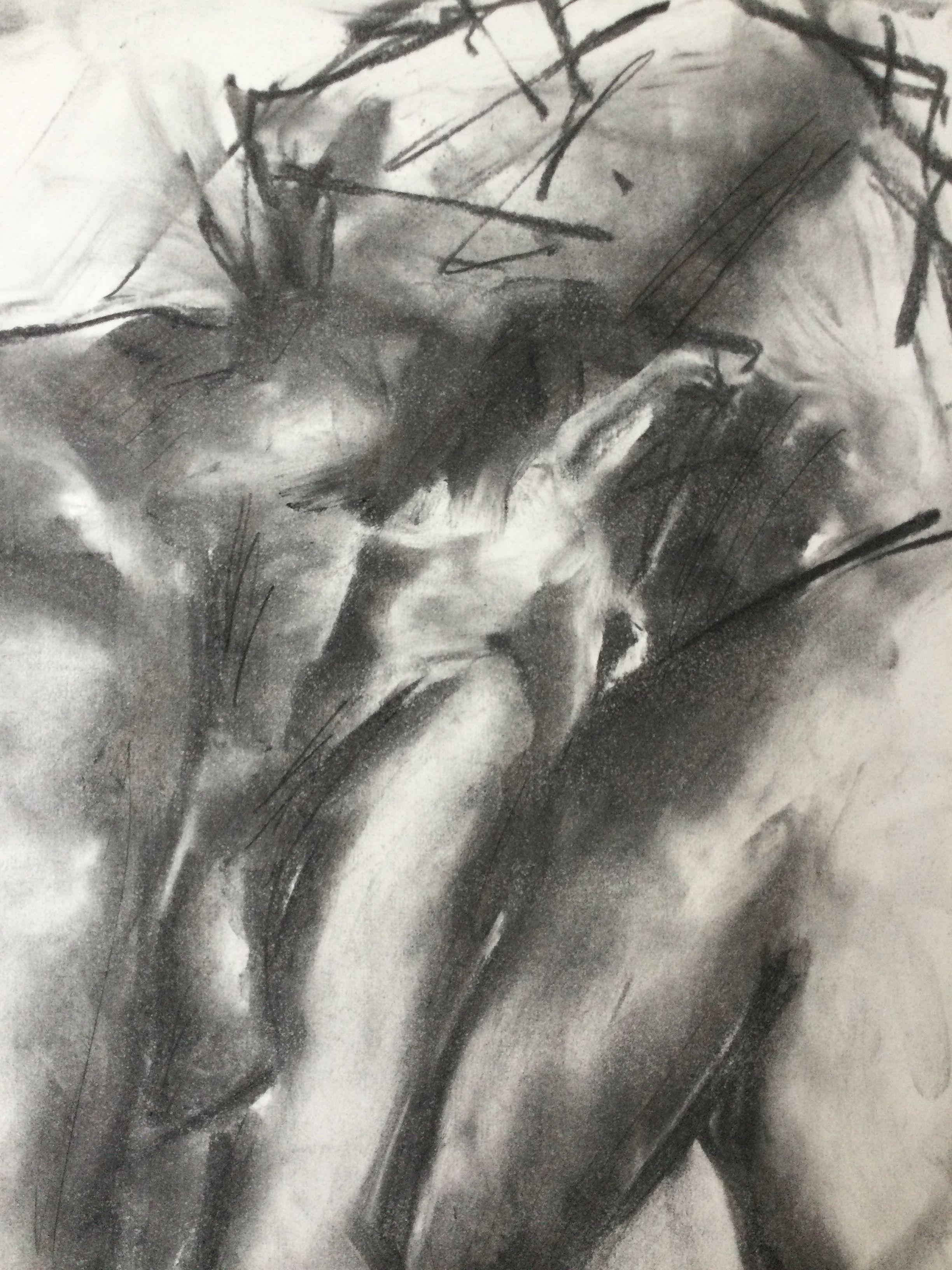 No Words, Drawing, Charcoal on Paper - Impressionist Art by James Shipton