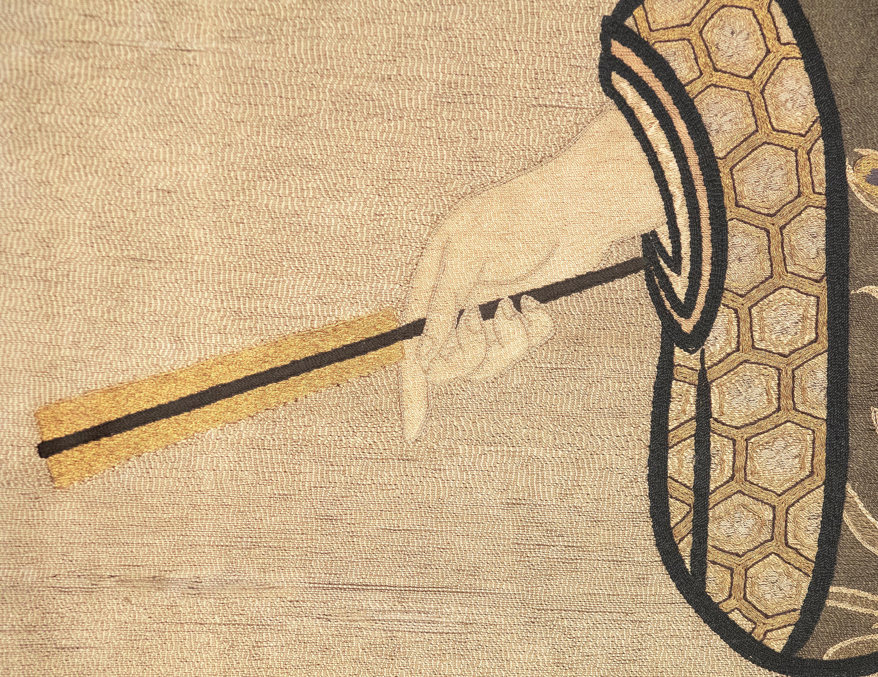 A Japanese embroidery from the Edo Period. “Figure of a Beauty” is a portrait embroidery, silk and gold thread in golds and grays.
Provenance:
Private Collection, California
