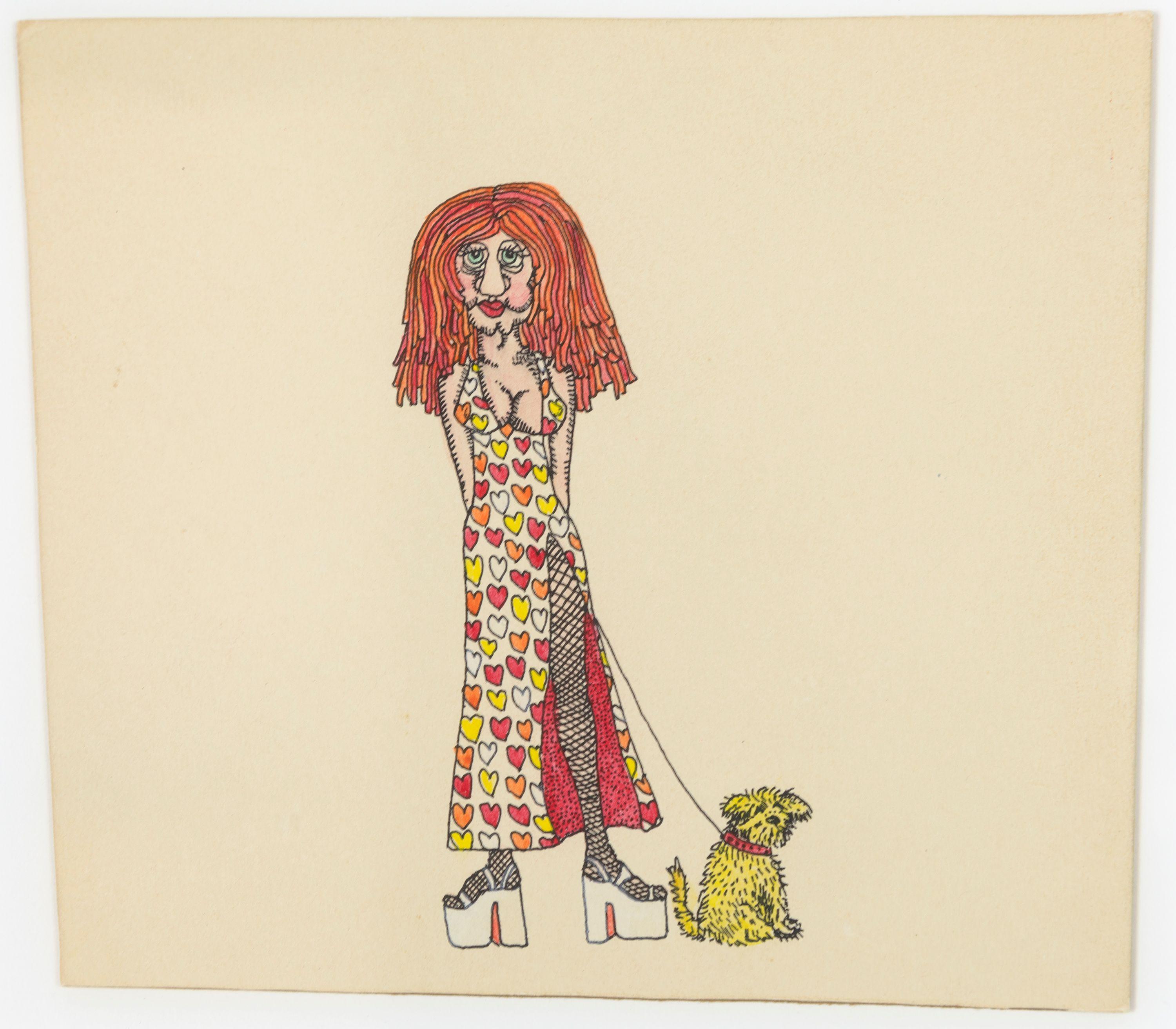 HARING, KEITH Figurative Art - Untitled (Queen of Hearts with Dog on Leash)